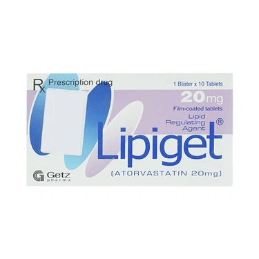 Thuốc hạ mỡ máu Lipiget 20mg Getz hộp 1 vỉ x 10 viên