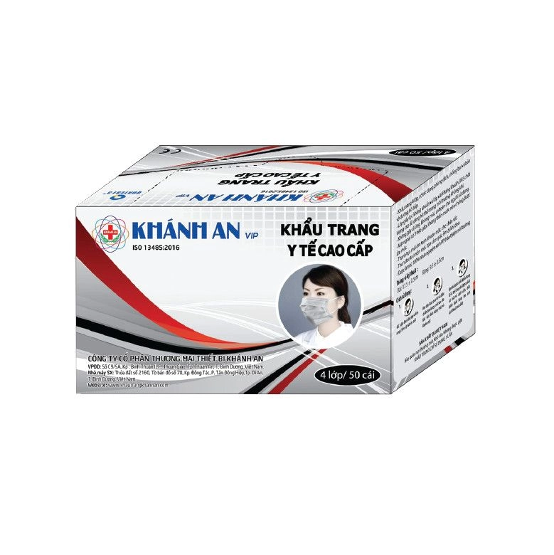 Khẩu trang y tế cao cấp Khánh An VIP (xám) hộp 50 cái