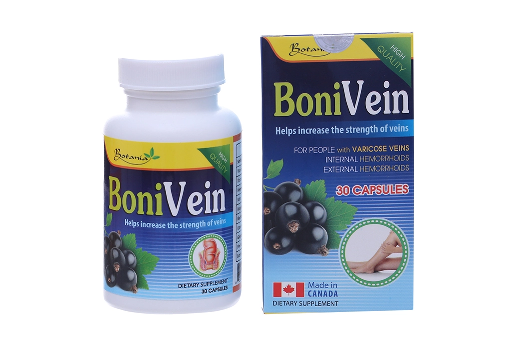Viên uống hỗ trợ trị trĩ, giãn tĩnh mạch chân BoniVein hộp 1 lọ  30 viên