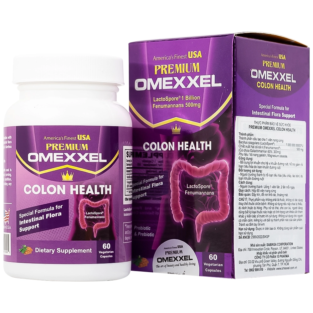 Bổ sung lợi khuẩn, hỗ trợ giảm rối loạn tiêu hóa Premium Omexxel Colon Health hộp 60 viên