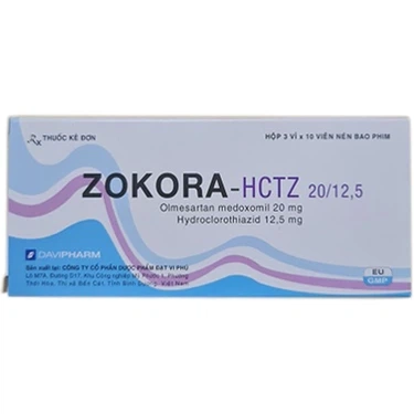 Thuốc điều trị tăng huyết áp Zokora-Hctz 20/12.5 hộp 3 vỉ x 10 viên