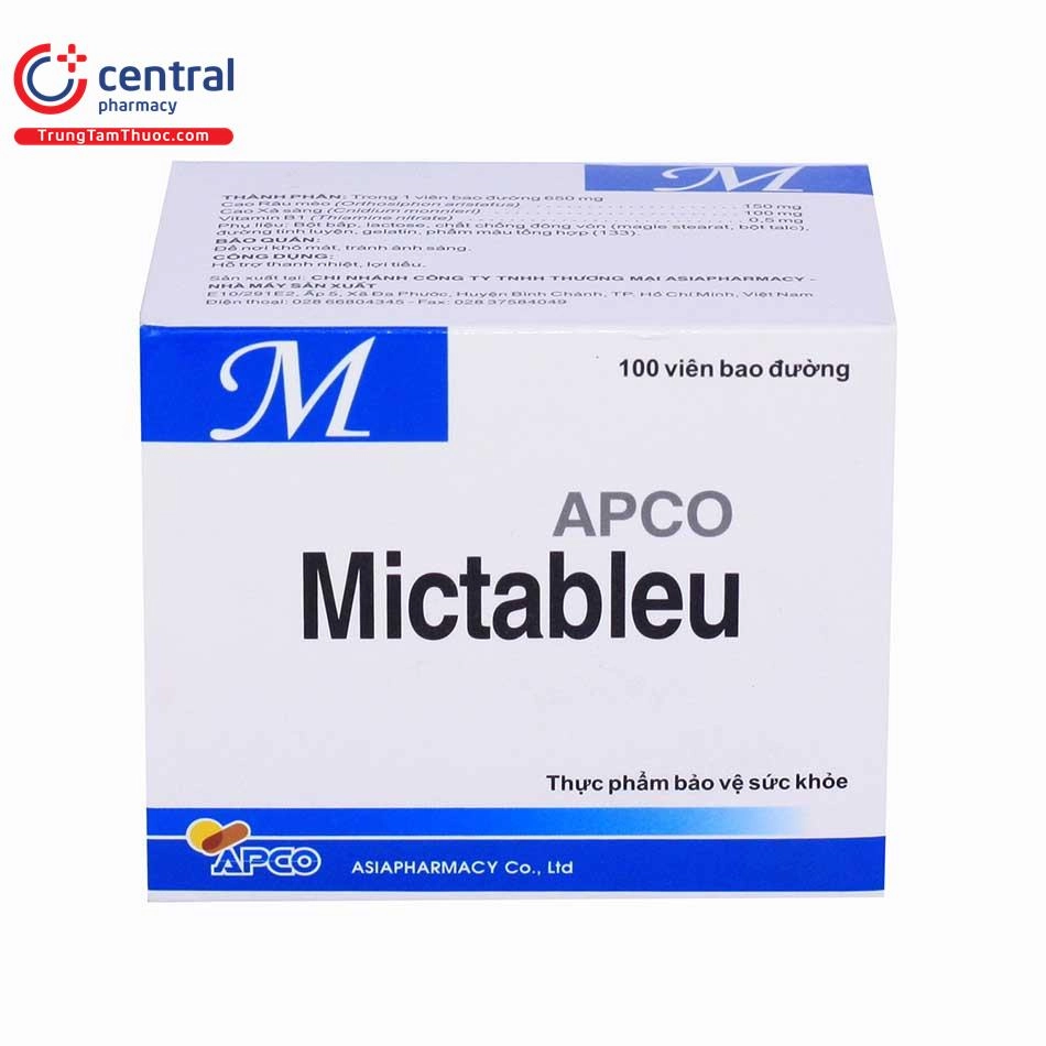 Viên uống cải thiện và tăng cường chức năng thận, tiết niệu Mictableu APCO hộp 100 viên