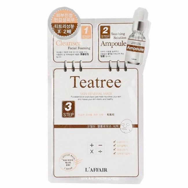 Mặt nạ kiểm sót dầu - mụn 3 bước  Rainbow L'affair Teatree hộp 10 combo