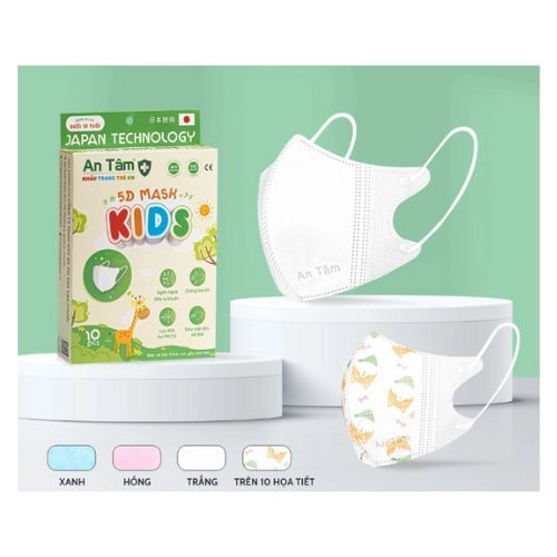 Khẩu trang y tế cho trẻ 5D An Tâm màu trắng hộp 10 cái