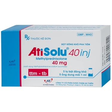 Bột đông khô pha tiêm Atisolu 40 inj An Thiên hộp 5 lọ bột + 5 ống dung môi 1ml