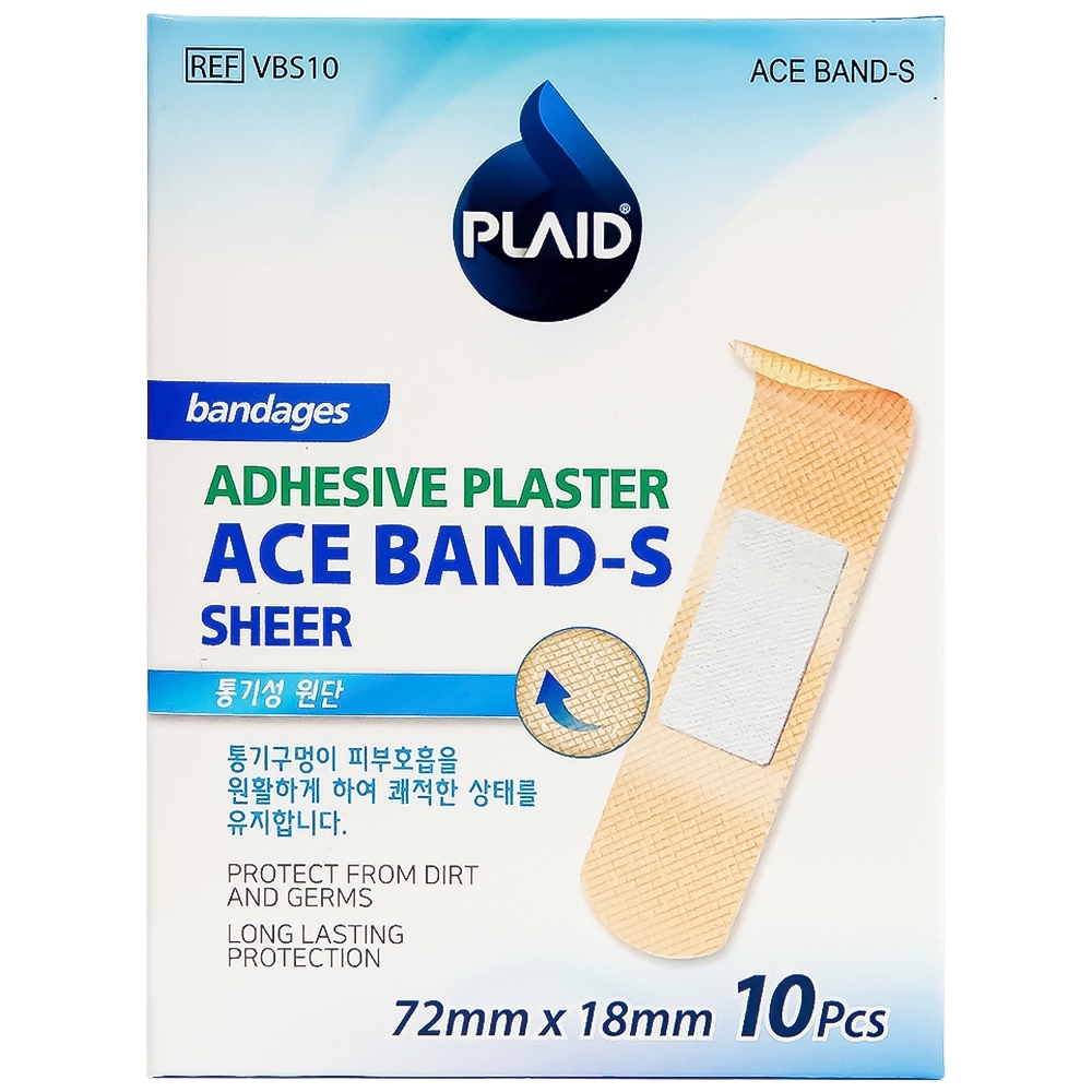 Băng keo cá nhân màu da 72mm x 18mm Ace Band-S Sheer hộp 10 miếng