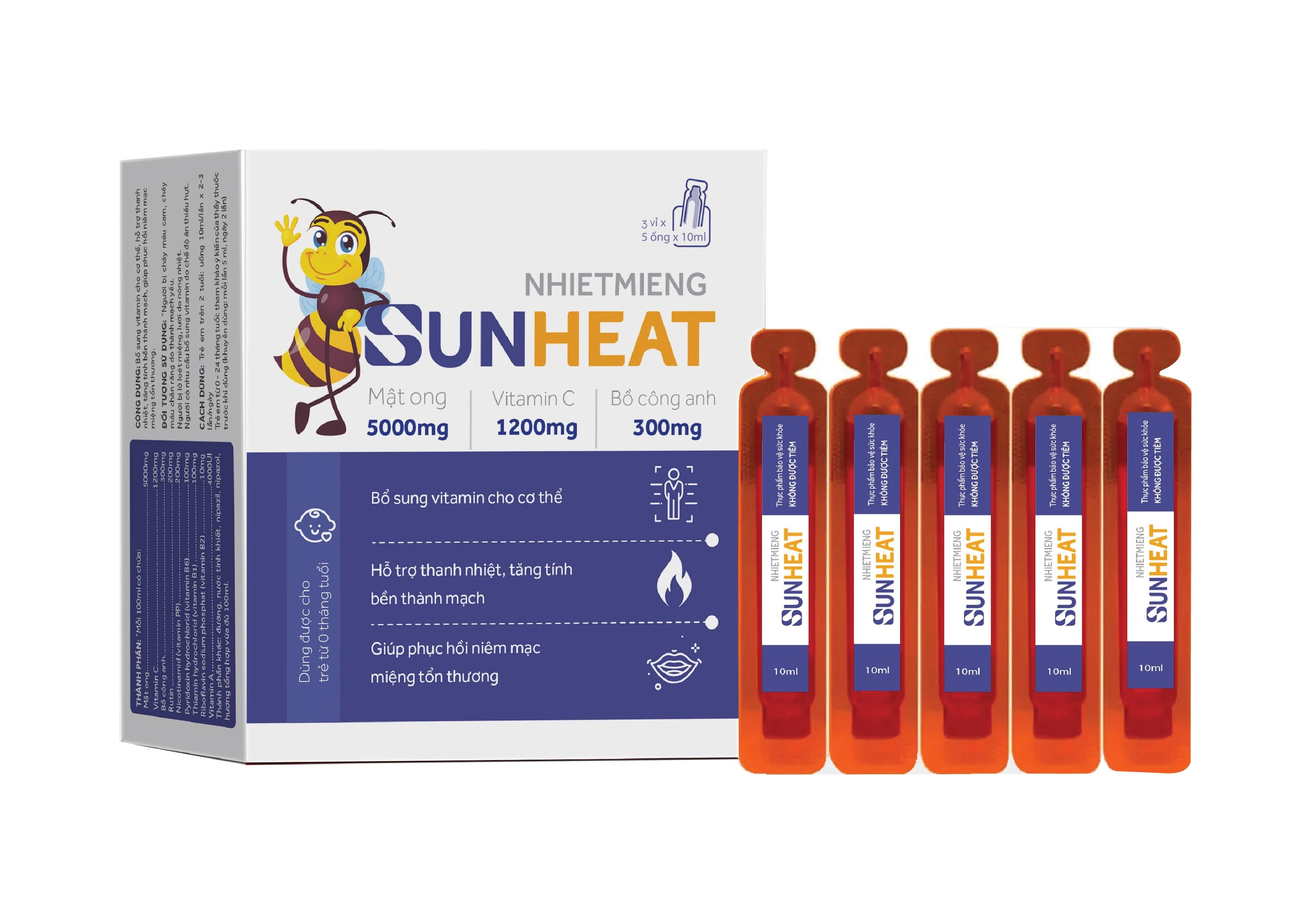 Bổ sung vitamin, hỗ trợ thanh nhiệt NHIETMIENG SUNHEAT hộp 3 vỉ x 5 ống x 10ml