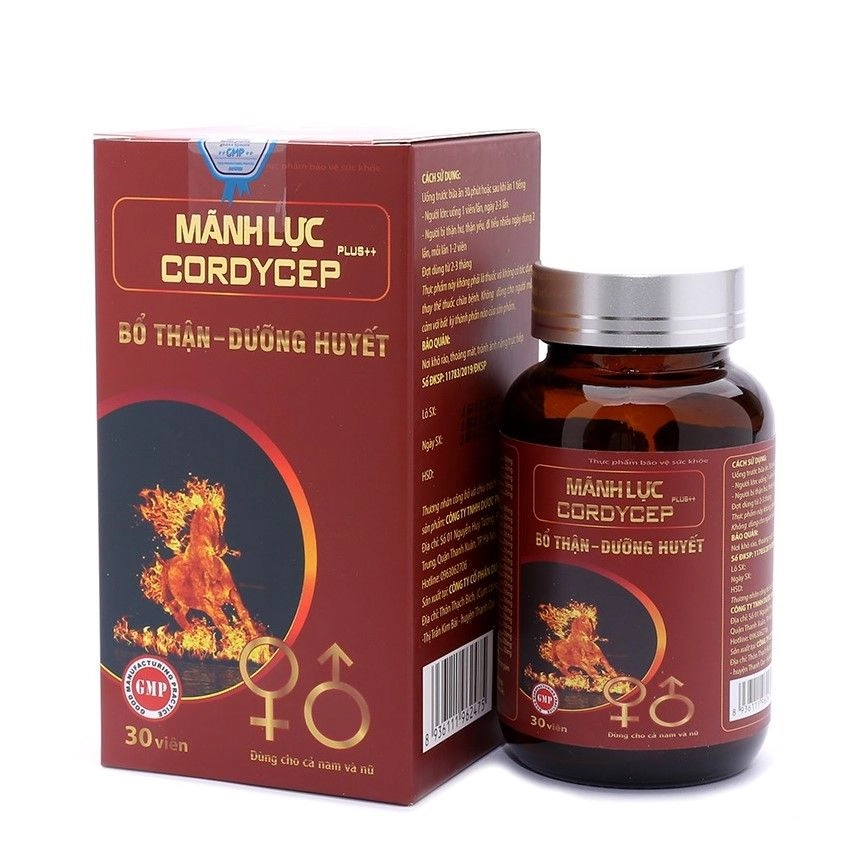 Bổ thận, dưỡng huyết Mãnh Lực Cordycep Plus++ hộp 1 lọ 30 viên