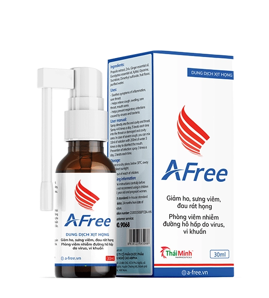 Dụng dịch xịt họng giảm ho, sưng viêm, đau rát họng AFree hộp 1 chai 30ml