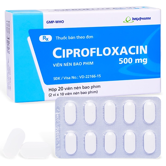 Thuốc kháng sinh Ciprofloxacin 500mg (IMEXPHARM) hộp 20 viên
