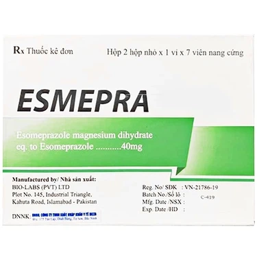 Điều trị trào ngược dạ dày thực quản Esmepra 40mg Bio hộp 2 vỉ x 7 viên