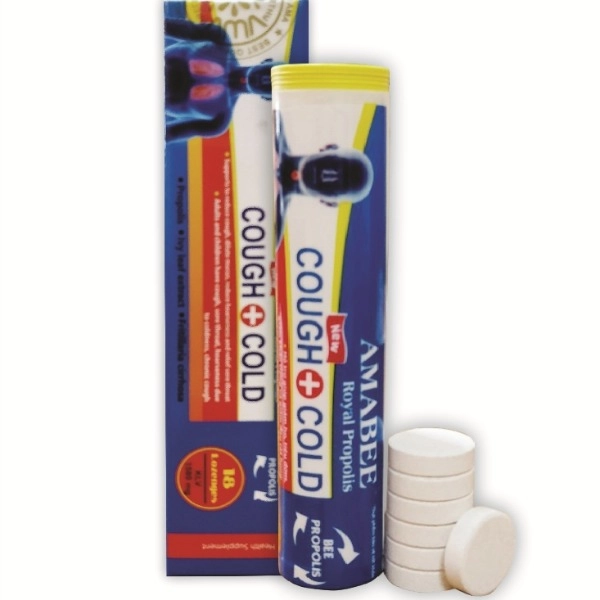 Thực phẩm hỗ trợ hô hấp, xoang AMABEE Cough Cold Propolis hộp 1 tuýp 18 viên