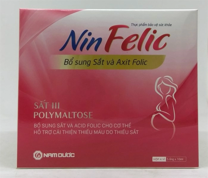 Hỗ trợ cải thiện thiếu máu do thiếu sắt Nin Felic hộp 4 vỉ x 5 ống x 10ml