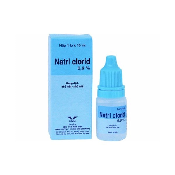 Dung dịch nhỏ mắt, nhỏ mũi Natri clorid 0,9 % (Bidiphar) hộp 1 lọ 10 ml