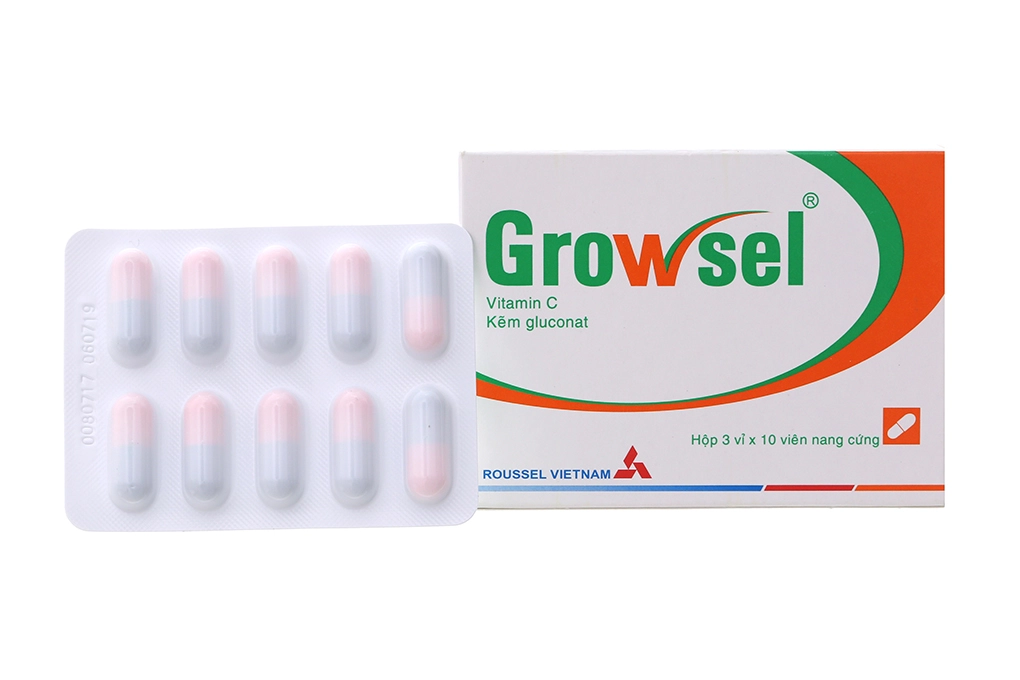 Thuốc bổ sung vitamin C, kẽm Growsel hộp 30 viên