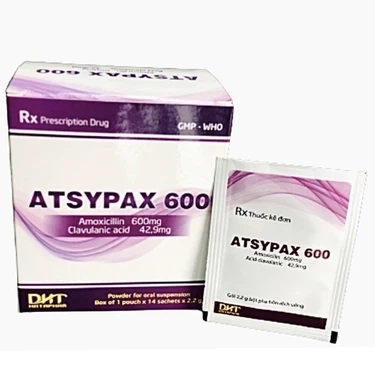 Thuốc điều trị viêm tai giữa, viêm admidan, viêm họng Atsypax 600 Hataphar hộp 14 gói