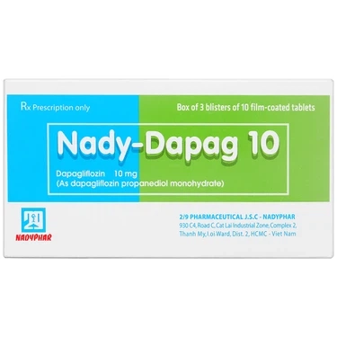 Điều trị đái tháo đường tuýp 2, kiểm soát đường huyết thuốc Nady-Dapag 10 Nadyphar hộp 3 vỉ x 10 viên