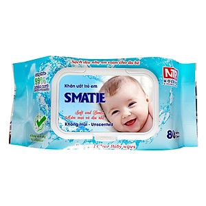 Khăn ướt trẻ em SMATIE (không mùi) gói 80 miếng