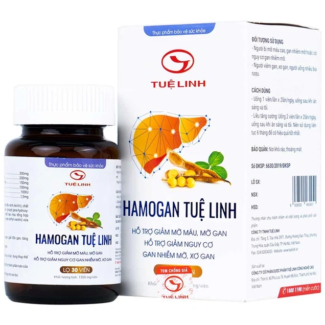 Hỗ trợ giảm mỡ máu, mỡ gan giải độc gan Hamogan Tuệ Linh hộp 1 lọ 30 viên