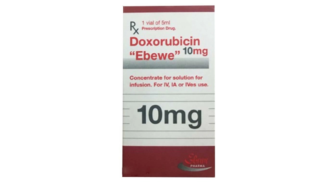 Thuốc điều trị khối u cứng, ung thư hệ tạo máu và hệ lympho Doxorubicin Ebewe 10mg/5ml hộp 1 lọ x 5ml