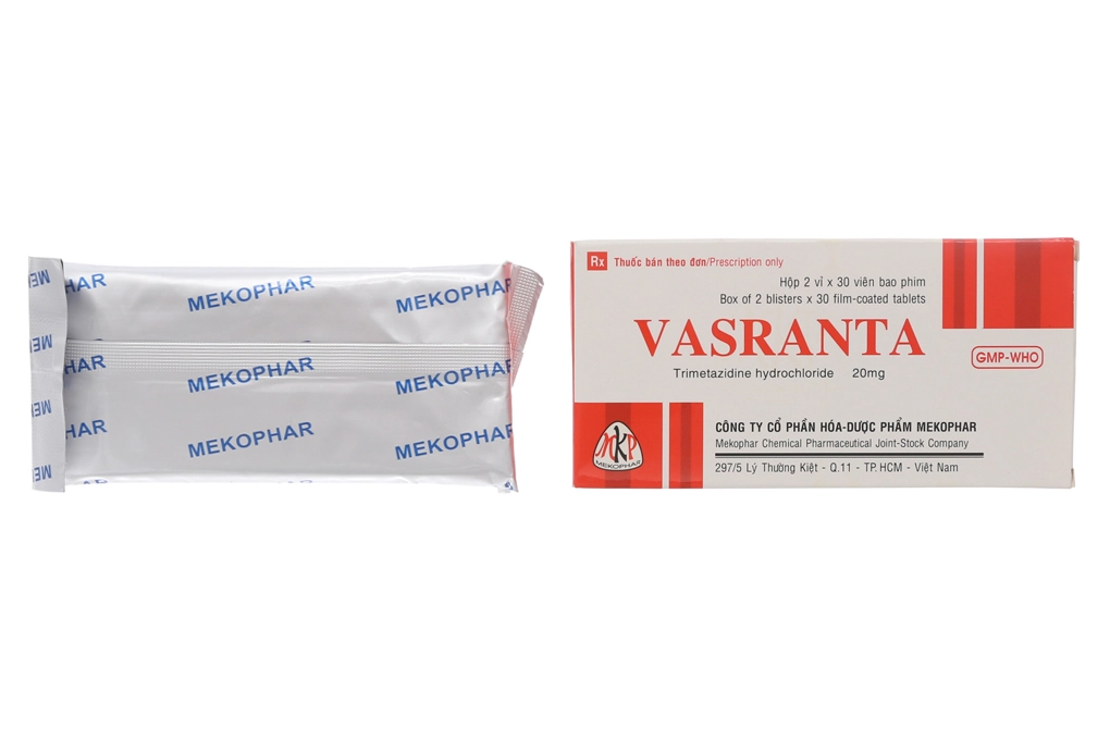 Thuốc điều trị triệu chứng đau thắt ngực VASRANTA hộp 2 vỉ x 30 viên bao phim