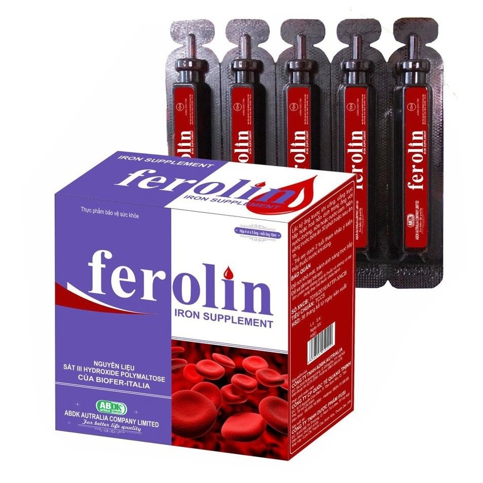 Bổ sung sắt cho người thiếu máu Ferolin hộp 4 vỉ x 5 ống x 10ml