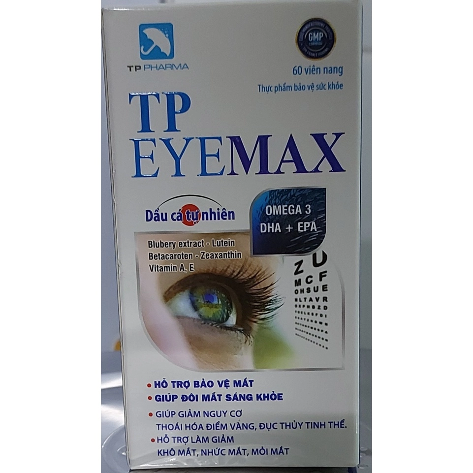 Hỗ trợ bảo vệ mắt, giúp mắt sáng khỏe TP EYE MAX hộp 1 lọ 60 viên nang mềm
