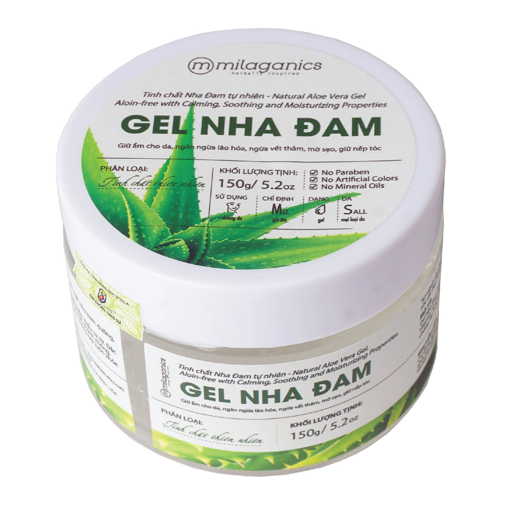 Gel dưỡng ẩm đa năng, làm mềm da Nha Đam Milaganics hũ 150g
