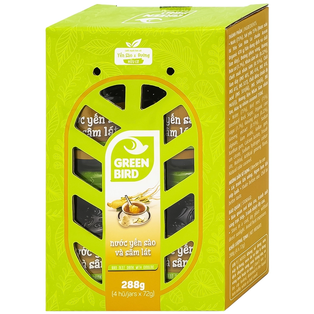 Bổ sung dưỡng chất, tăng cường sức khỏe nước Yến Sào và Sâm Lát Green Bird hộp 4 hũ x 72g
