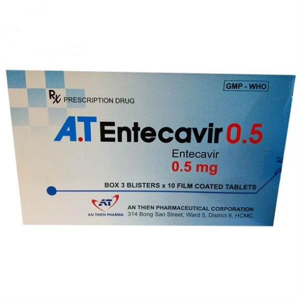 Thuốc điều trị viêm gan siêu vi B A.T Entecavir 0.5  hộp 3 vỉ x 10 viên