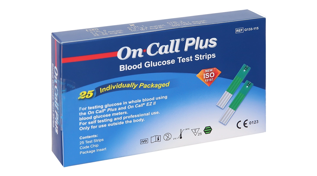 Que thử đường huyết On Call Plus Blood Glucose Test Strips hộp 25 que