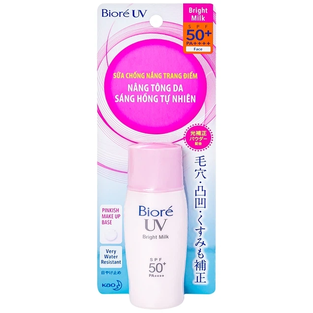 Sữa chống nắng trang điểm nâng tông da sáng hồng tự nhiên cho mặt Bioré UV Bright Milk SPF50+ PA++++ chai x 30ml