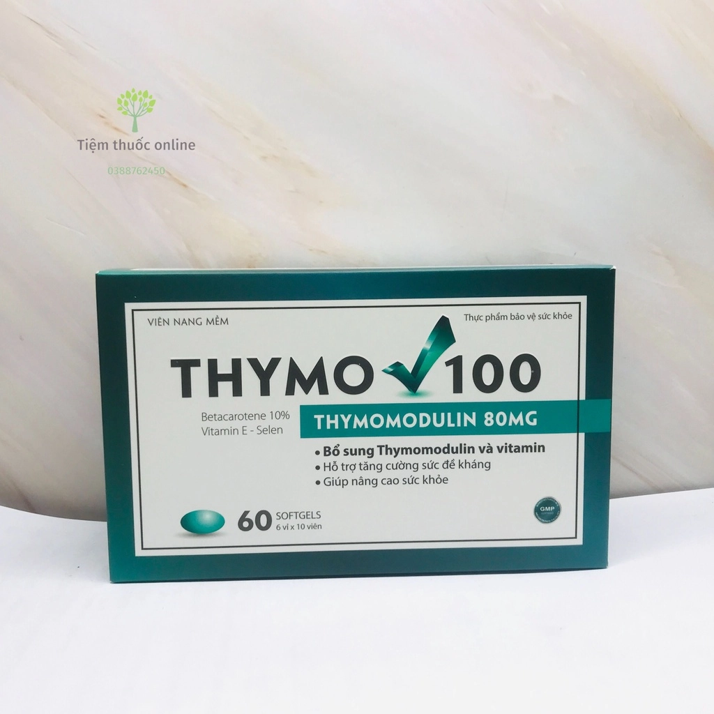 Viên uống bổ sung thymomodulin và vitamin THYMO 100 hộp 6 vỉ x 10 viên nang mềm