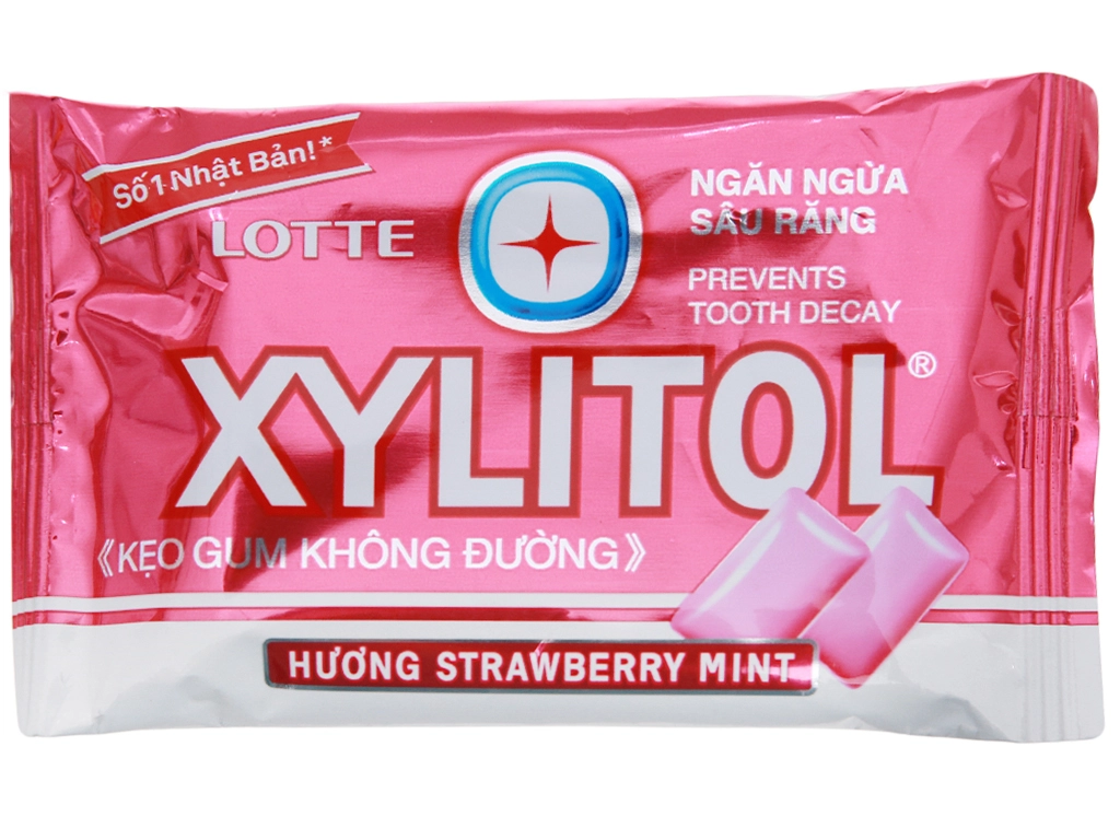 Kẹo gum không đường (hồng) XYLITOL Strawberry Mint vỉ 8 viên