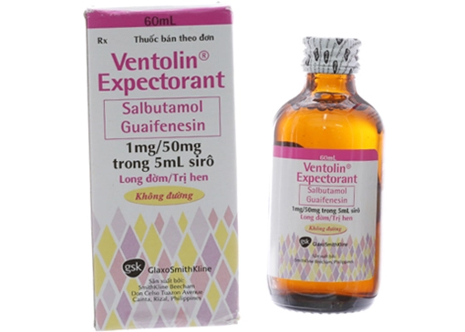 Siro không đường trị hen, long đờm Ventolin Expectorant Syrup hộp 1 chai 60ml