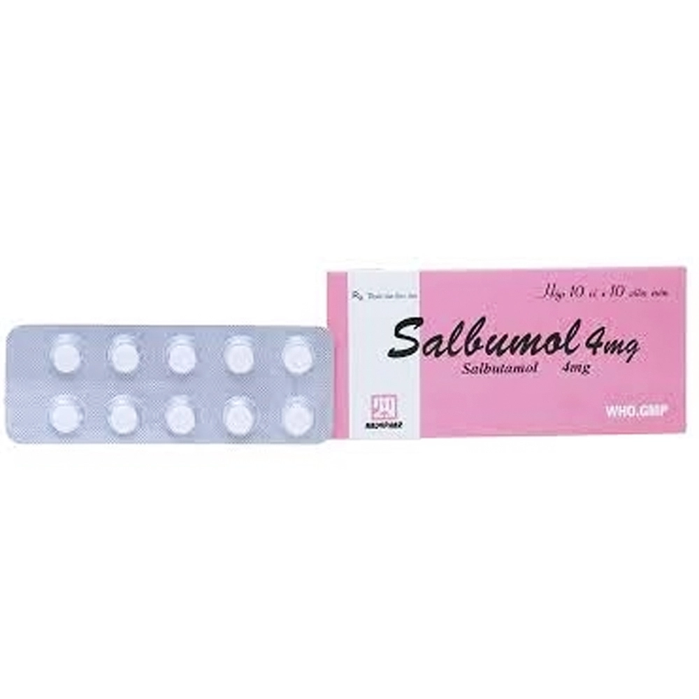 Thuốc trị hen suyễn Salbumol 4mg Nadyphar hộp 10 vỉ x 10 viên