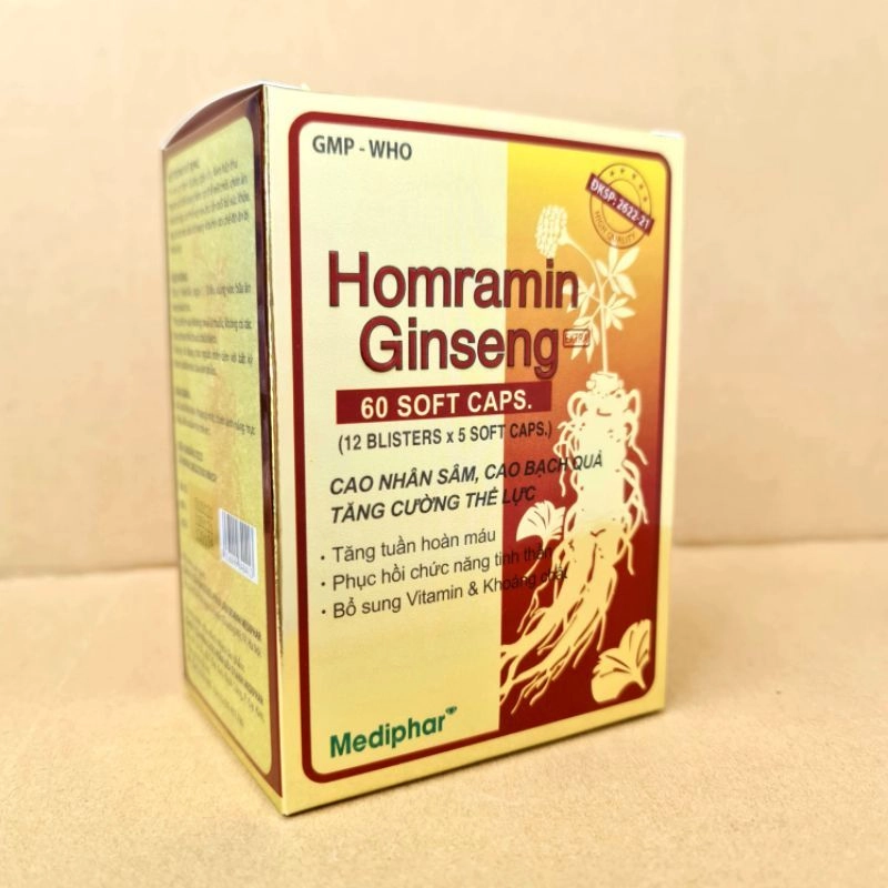 Viên uống bồi bổ sức khỏe Homramin Ginseng Mediphar hộp 12 vỉ x 5 viên