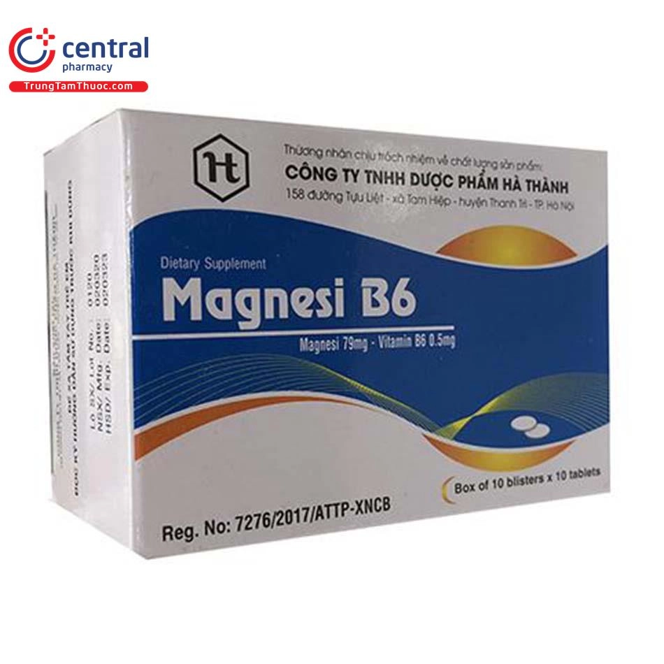 Thực phẩm bảo vệ sức khỏe Magnesi B6 (Hà Thành) hộp 10 vỉ x 10 viên