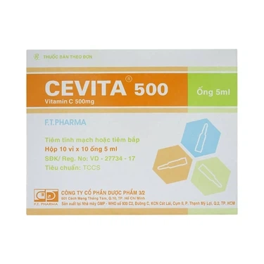 Thuốc điều trị thiếu Vitamin C Cevita 500 F.T Pharma hộp 10 vỉ x 10 ống