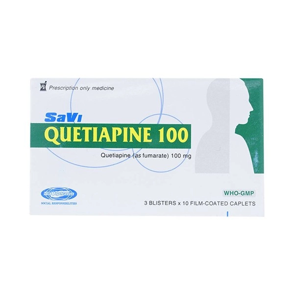 Thuốc điều trị tâm thần phân liệt Savi Quetiapine 100 hộp 3 vỉ x 10 viên nén bao phim