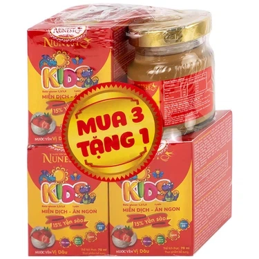 Sản phẩm có vị dâu tăng cường sức khoẻ, ăn ngon nước Yến Sào Cao Cấp Nunest Kids lốc 4 Hũ x 70ml