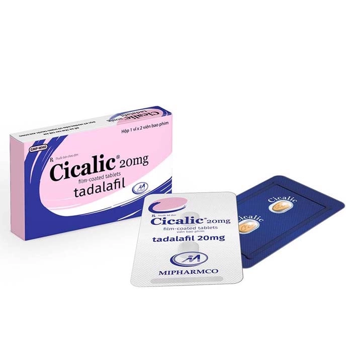 Thuốc điều trị rối loạn cương dương Cicalic 20mg Tadalafil  hộp 1 vỉ x 2 viên bao phim