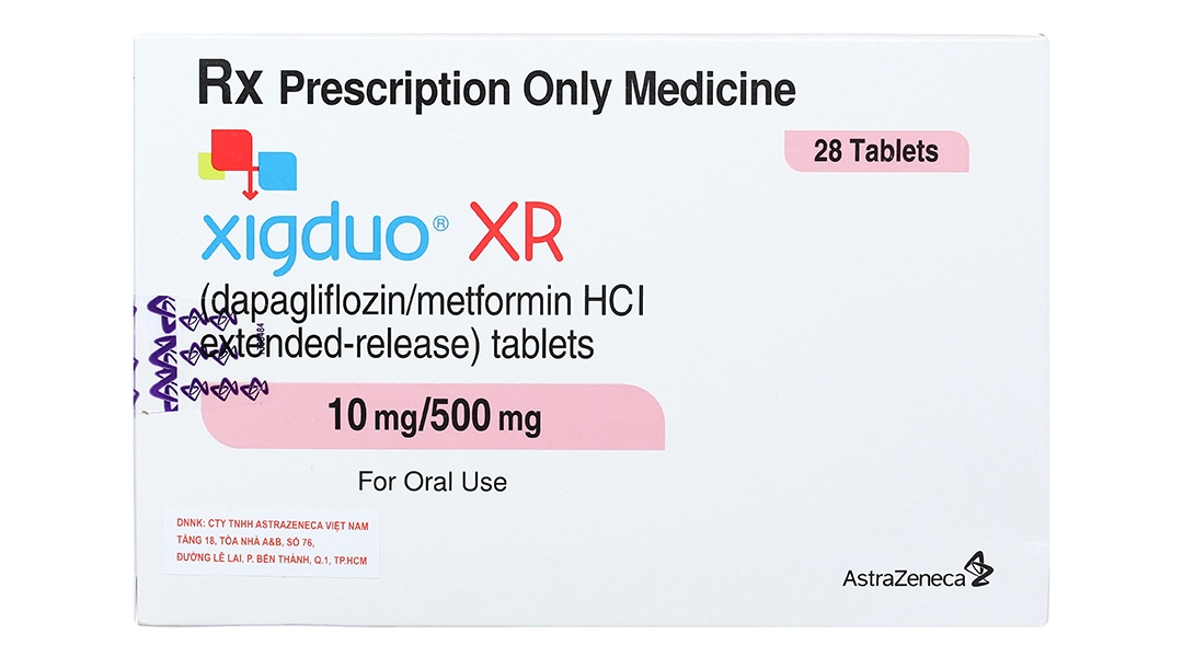Thuốc điều trị đái tháo đường Xigduo XR 10mg/500mg hộp 4 vỉ x 7 viên
