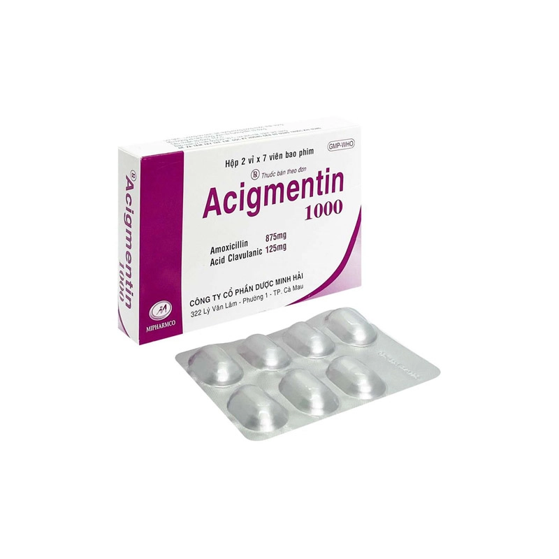 Thuốc kháng sinh Acigmentin 1000 hộp 2 vỉ x 7 viên