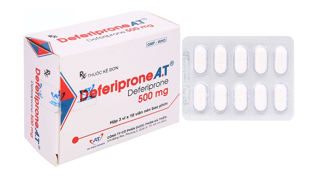 Thuốc điều trị nhiễm Hemosiderin Deferiprone A.T 500mg An Thiên hộp 3 vỉ x 10 viên