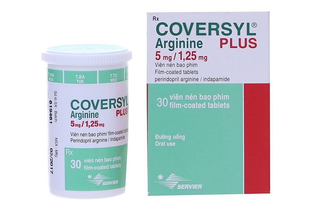 Thuốc trị cao huyết áp Coversyl Plus 5mg/1.25mg hộp 1 lọ 30 viên