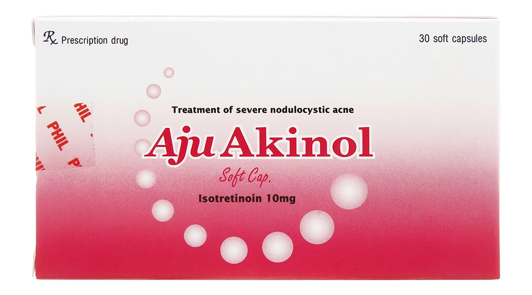 Thuốc điều trị mụn trứng cá Aju Akinol 10mg hộp 3 vỉ x 10 viên nang mềm