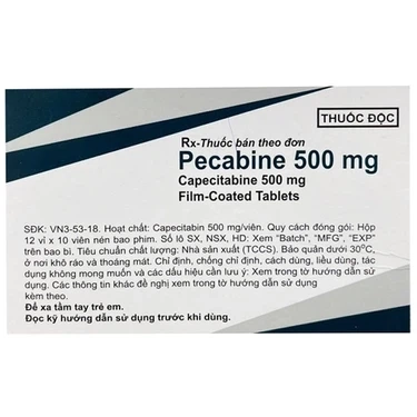 Thuốc điều trị ung thư đại trực tràng di căn, ung thư dạ dày tiến triển Pecabine 500mg hộp 12 vỉ x 10 viên