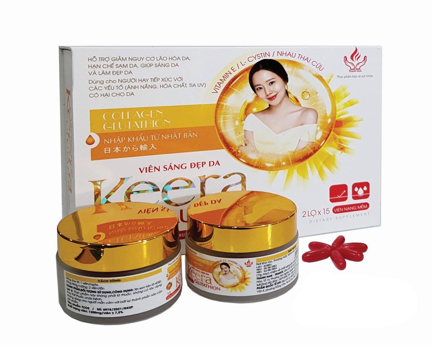 Viên sáng đẹp da Keera Glutathion hộp 2 lọ x 15 viên nang mềm