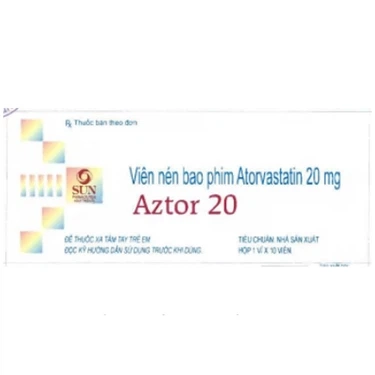Thuốc hạ mỡ máu Aztor 20 Sun Pharma hộp 1 vỉ x 10 viên